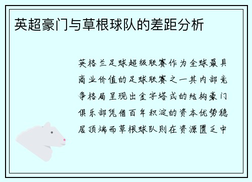 英超豪门与草根球队的差距分析